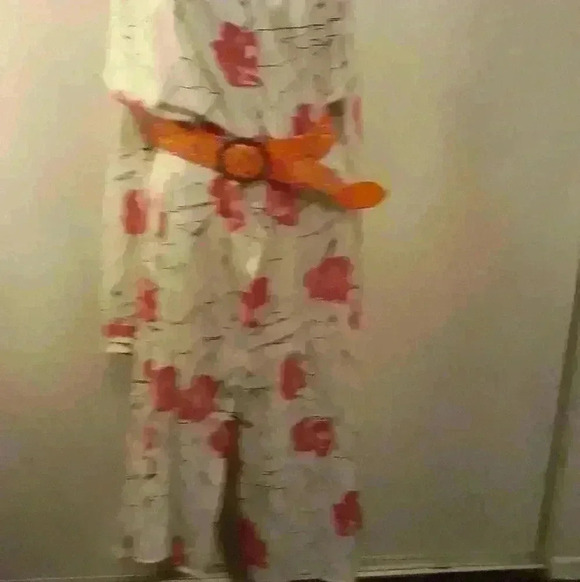 Bohemian floral print  gathered waist collar summer flared long sleeve dress M - Picture 6 of 6